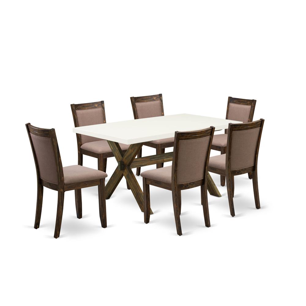 X726MZ748-7 - 7-Pc Dinette Set - 6 Parson dining room chairs and 1 Modern Dining Table (Distressed Jacobean Finish). Picture 1