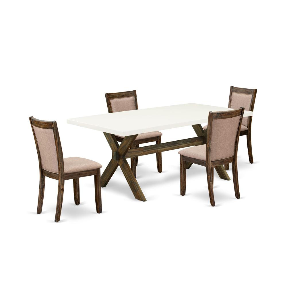 X727MZ716-5 5 Piece Dinner Table Set - A Wooden Dining Table with Trestle Base and 4 Parson Chairs - Distressed Jacobean Finish. Picture 1