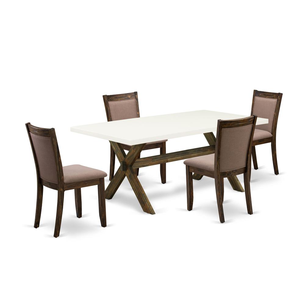 X727MZ748-5 5 Piece Dinette Set - A Wooden Dining Table with Trestle Base and 4 Coffee Wooded Chairs - Distressed Jacobean Finish. Picture 1