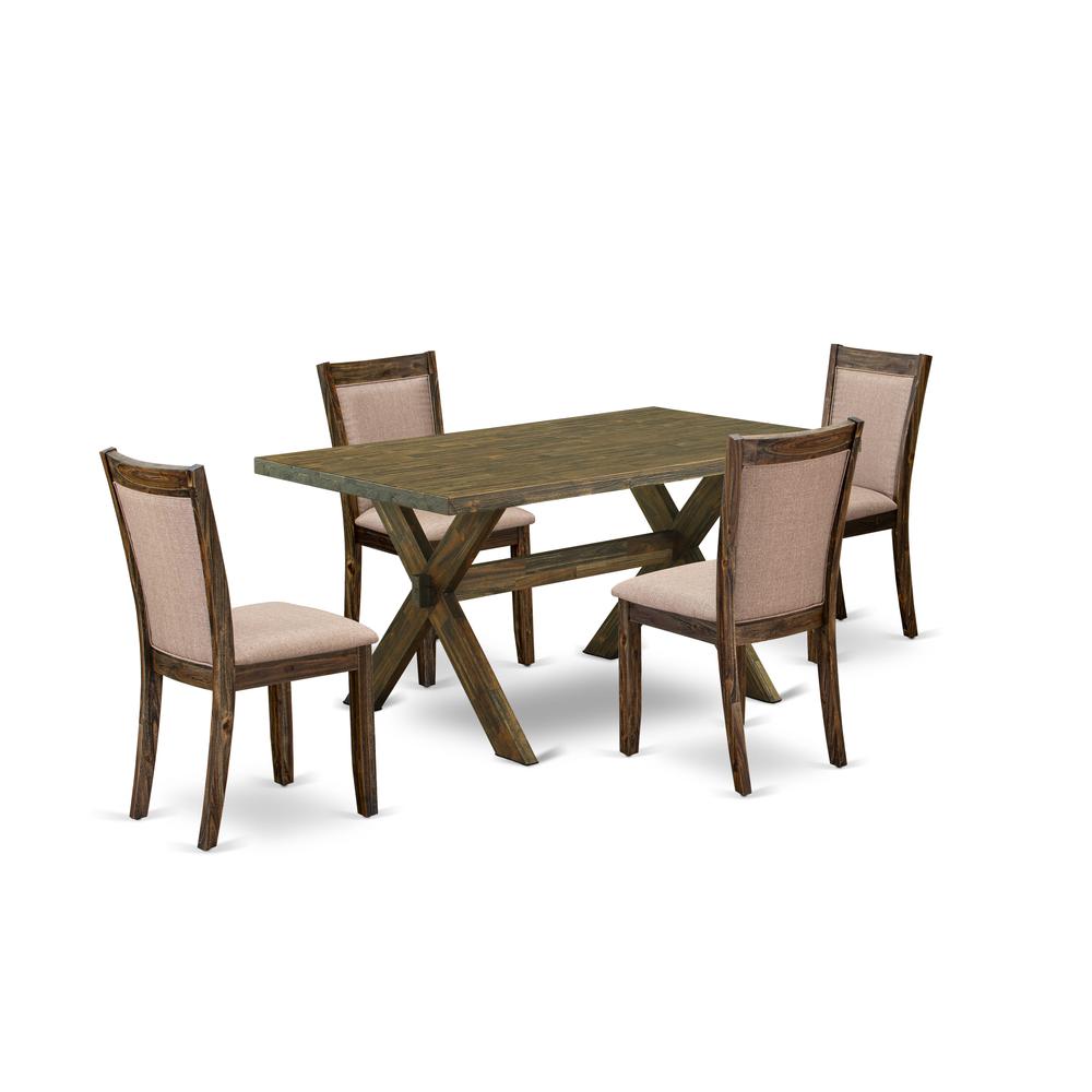 X776MZ716-5 5 Piece Modern Dining Table Set - A Dinning Table with Trestle Base and 4 dinner chairs - Distressed Jacobean Finish. Picture 1