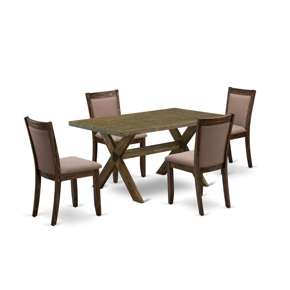 X776MZ748-5 - 5-Pc Modern Dining Set - 4 Parson Chairs and 1 Dining Table (Distressed Jacobean Finish). Picture 1