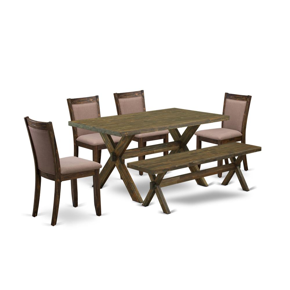 X776MZ748-6 - 6-Pc Dining Set - 4 Dining Chairs, a Dining Bench and 1 Modern Dining Table (Distressed Jacobean Finish). Picture 1