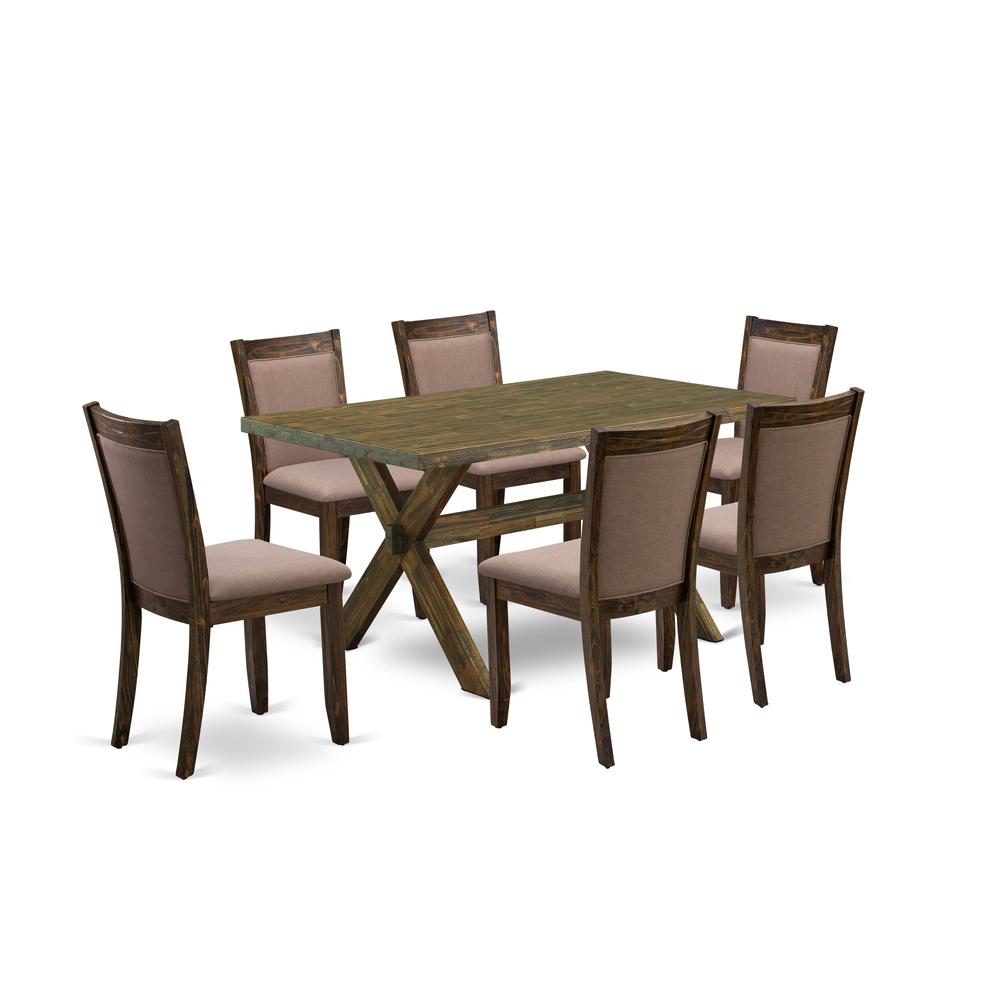 X776MZ748-7 - 7-Pc Modern Dining Table Set - 6 Dining Chairs and 1 Wooden Dining Table (Distressed Jacobean Finish). Picture 1