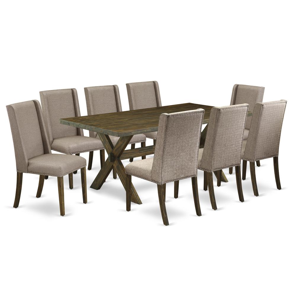 East West Furniture X777FL716-9 - 9-Piece Dinette Set - 8 Padded Parson Chair and a Living Room Table Hardwood Structure. Picture 1