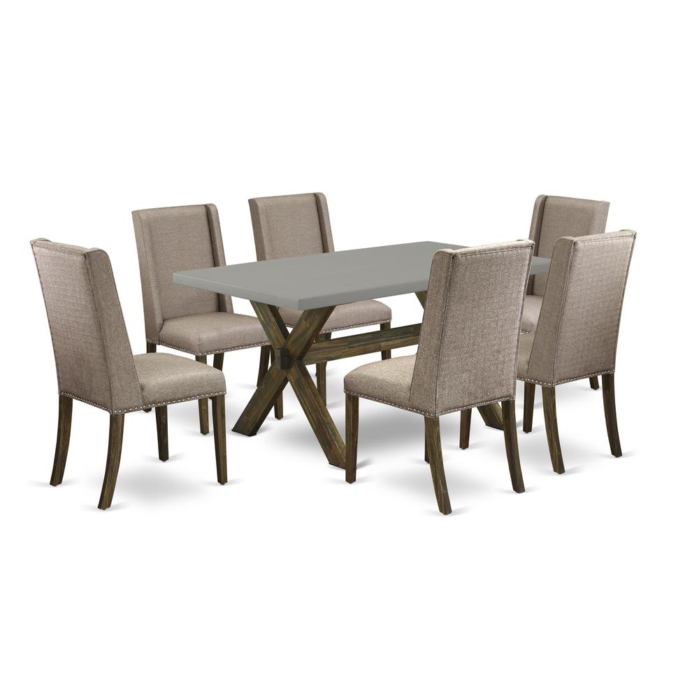 East West Furniture X796FL716-7 - 7-Piece Small Dining Table Set - 6 Dining Chairs and a Rectangular Dinner Table Hardwood Structure. Picture 1