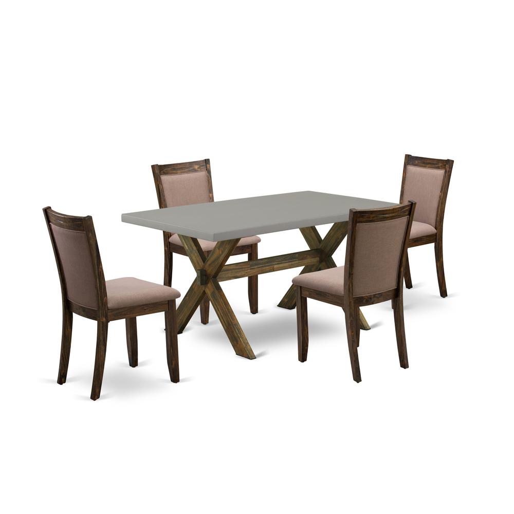 East West Furniture 5-Pc Kitchen Dining Set - 4 Dining Padded Chairs and 1 Kitchen Table (Distressed Jacobean Finish). Picture 1