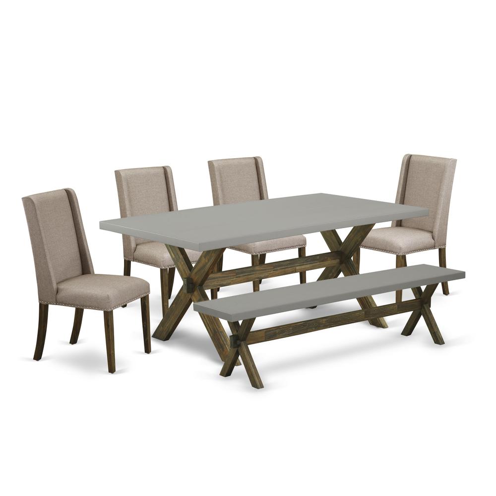 East West Furniture X797FL716-6 - 6-Piece Kitchen Table Set - 4 Dining Room Chairs, a Stunning Bench and a Rectangular Dining Table Hardwood Structure. Picture 1