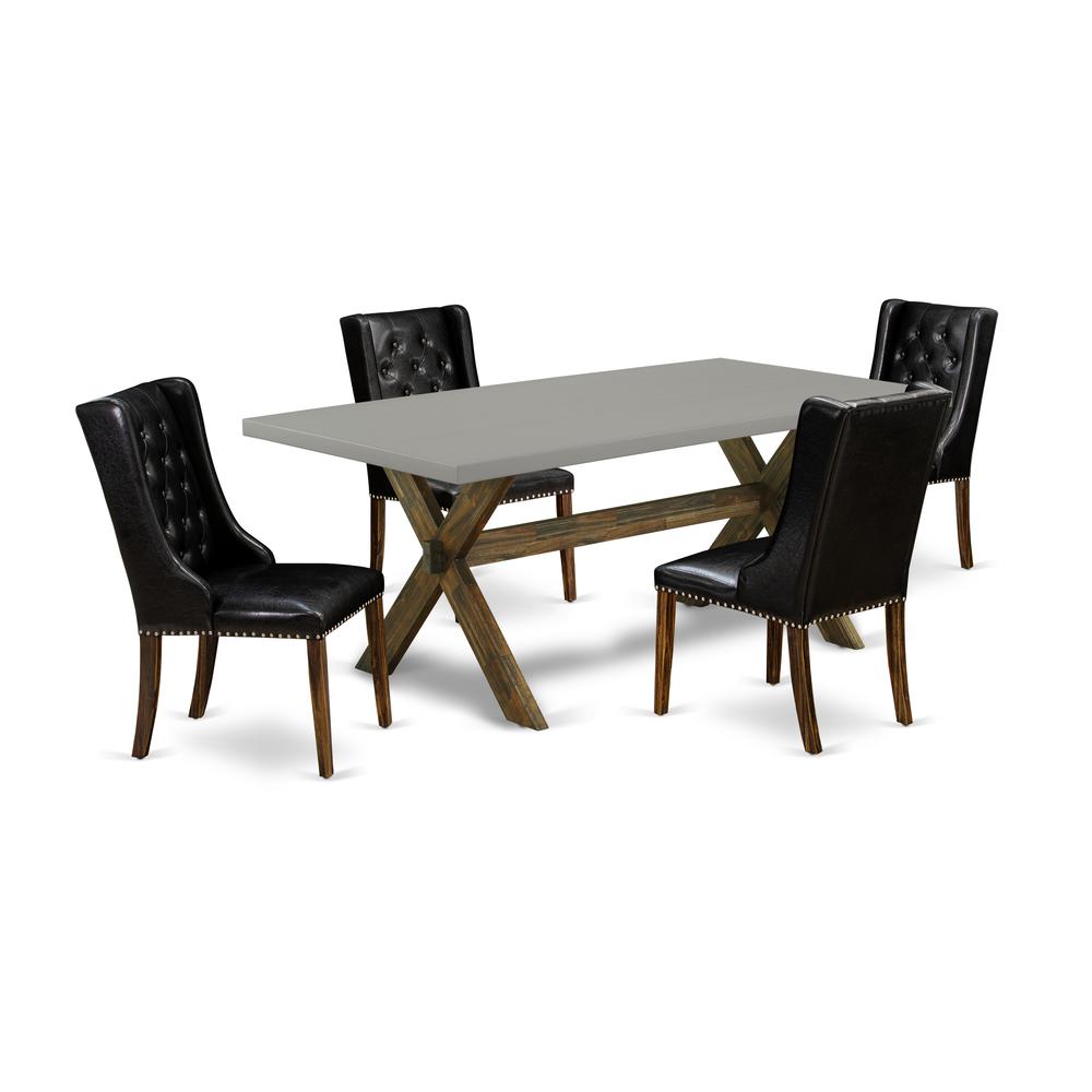 East West Furniture X797FO749-5 5 Piece Dining Room Set - 4 Black Pu Leather Padded Chair Button Tufted with Nail heads and Kitchen Table - Distressed Jacobean Finish. Picture 1