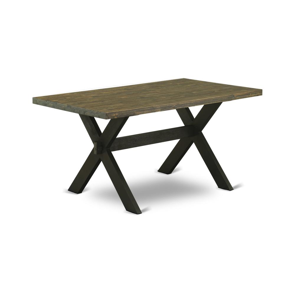 X676MZ606-6 6 Pc Dining Room Table Set - Distressed Jacobean Table with a Bench and 4 Shitake Chairs - Wire Brushed Black Finish. Picture 3