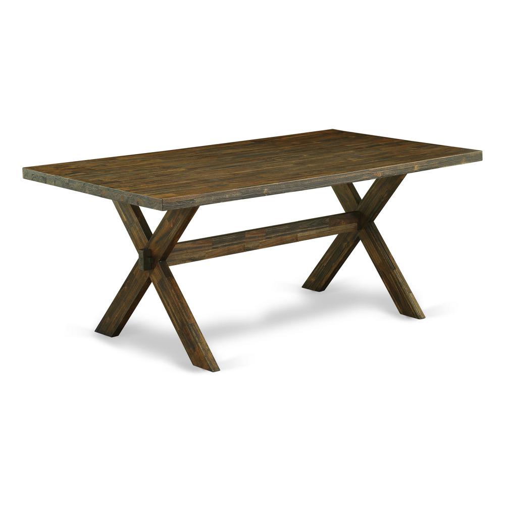 East West Furniture 5-Pc Kitchen Table Set Includes 4 Mid Century Chairs with Upholstered Seat and High Back and a Rectangular Wooden Dining Table - Distressed Jacobean Finish. Picture 2