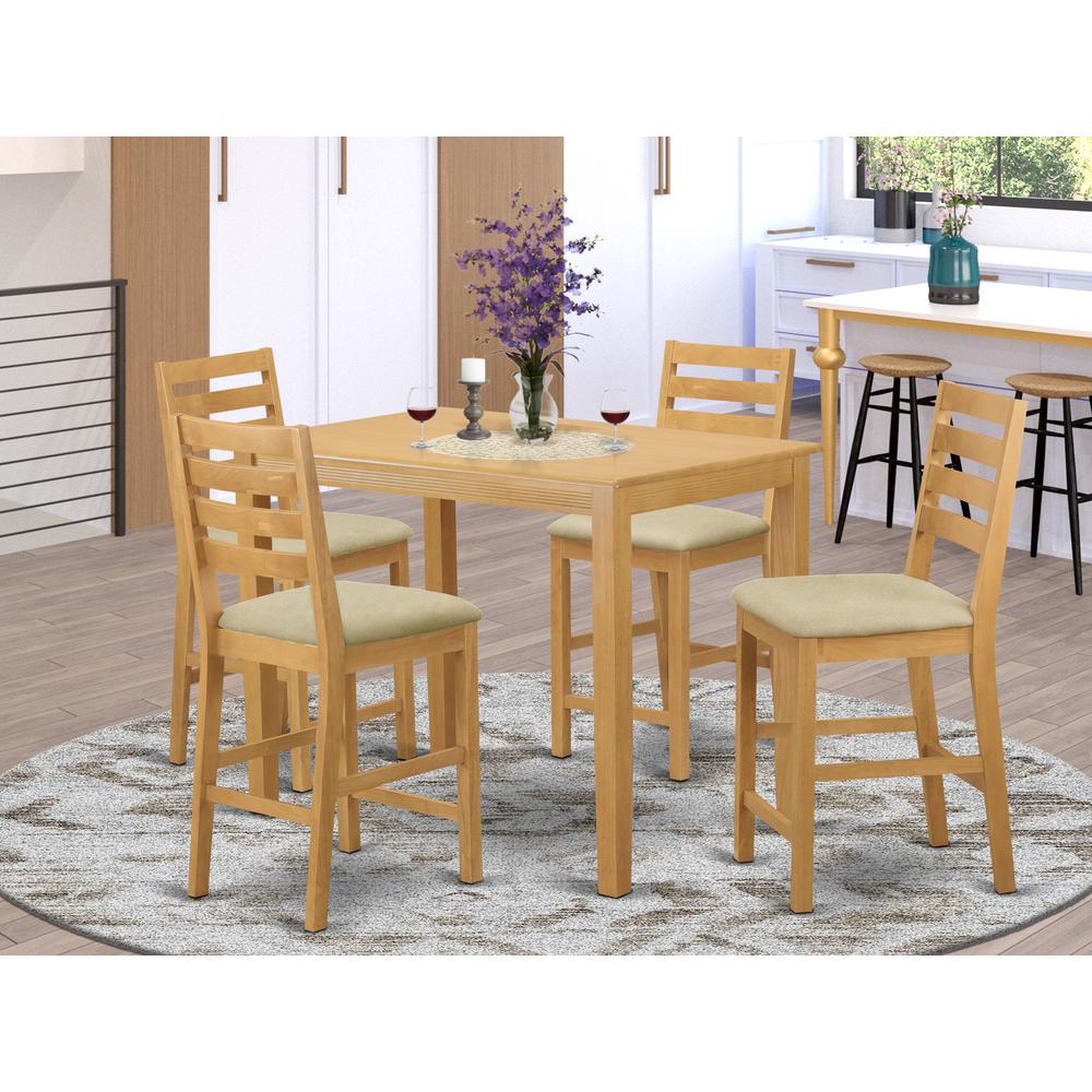 YACF5-OAK-C 5 Pc counter height pub set - counter height Table and 4 bar stools.. Picture 2