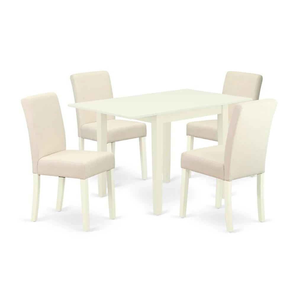 East West Furniture 5-Piece Dining Table Set-A Wooden Kitchen Table and 4Linen FabricMid Century Chairs with High Back - Linen White Finish. Picture 1