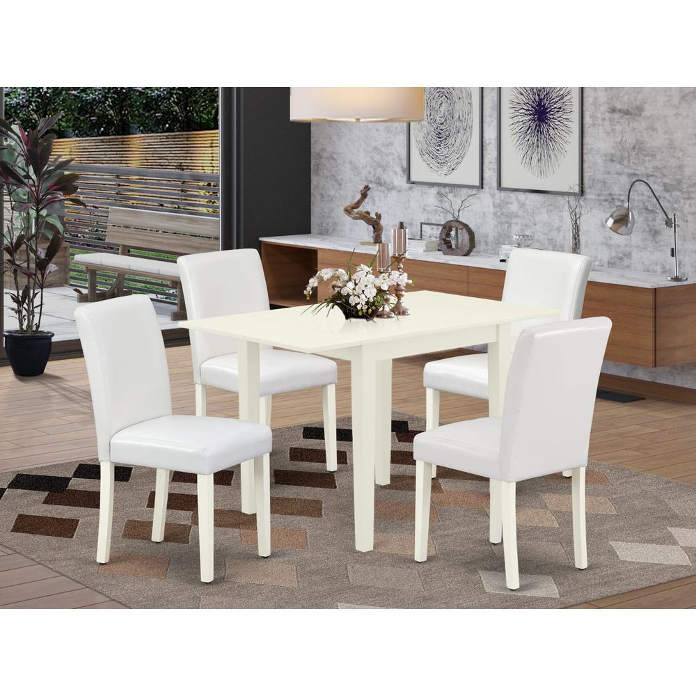 East West Furniture 5-Piece Table Set-A Wood Dining Table and 4PU LeatherDining Room Chairs with High Back - Linen White Finish. Picture 2