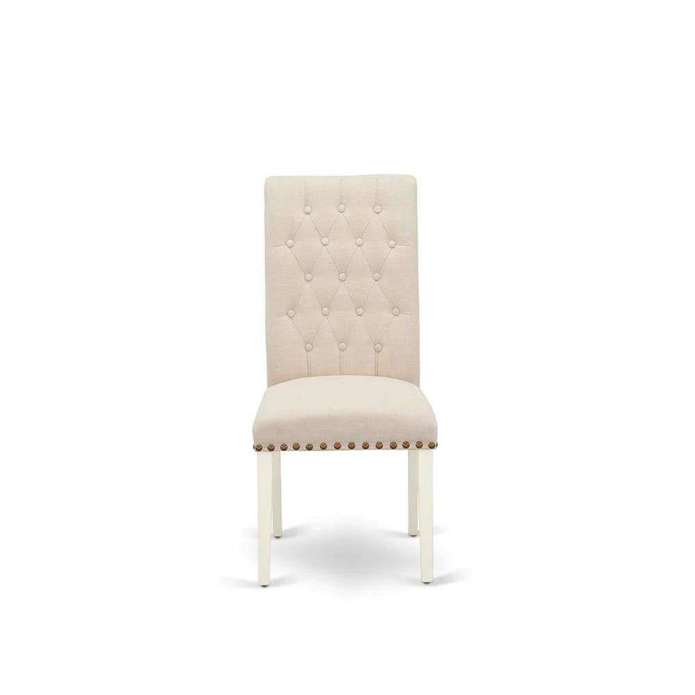 East West Furniture 5-Piece Dinner Table Set-A Mid Century Modern Table and 4Linen FabricDining Chairs with Button Tufted Back - Linen White Finish. Picture 3