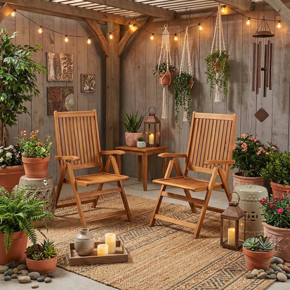 Wooden Patio Chair, Oil Finish Set of 2 - Durable Frame and Comfortable Seating. Picture 3