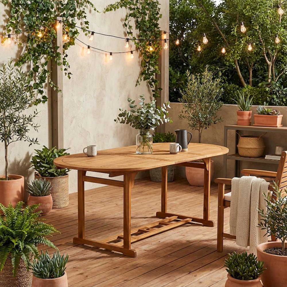 Wooden Patio Table, Oil Finish with Durable Construction and Weather Resistance. Picture 2