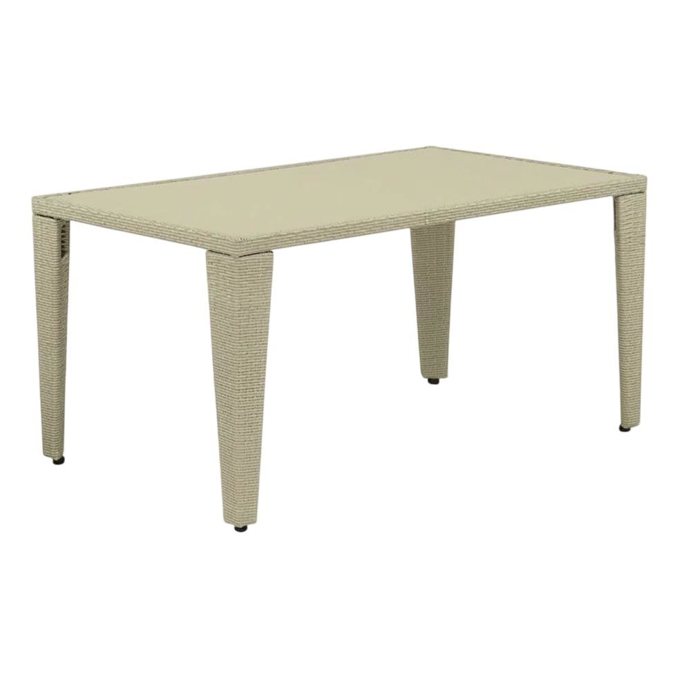 Rectangle PE Wicker Dining Table with Glass Top for Outdoor Patio. Picture 1