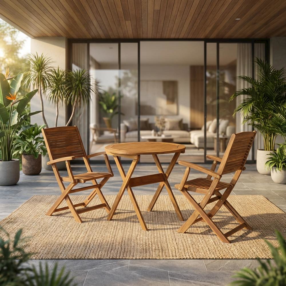 Brown 3-Piece Patio Bistro Set With Oil Finish For Outdoor Dining. Picture 2