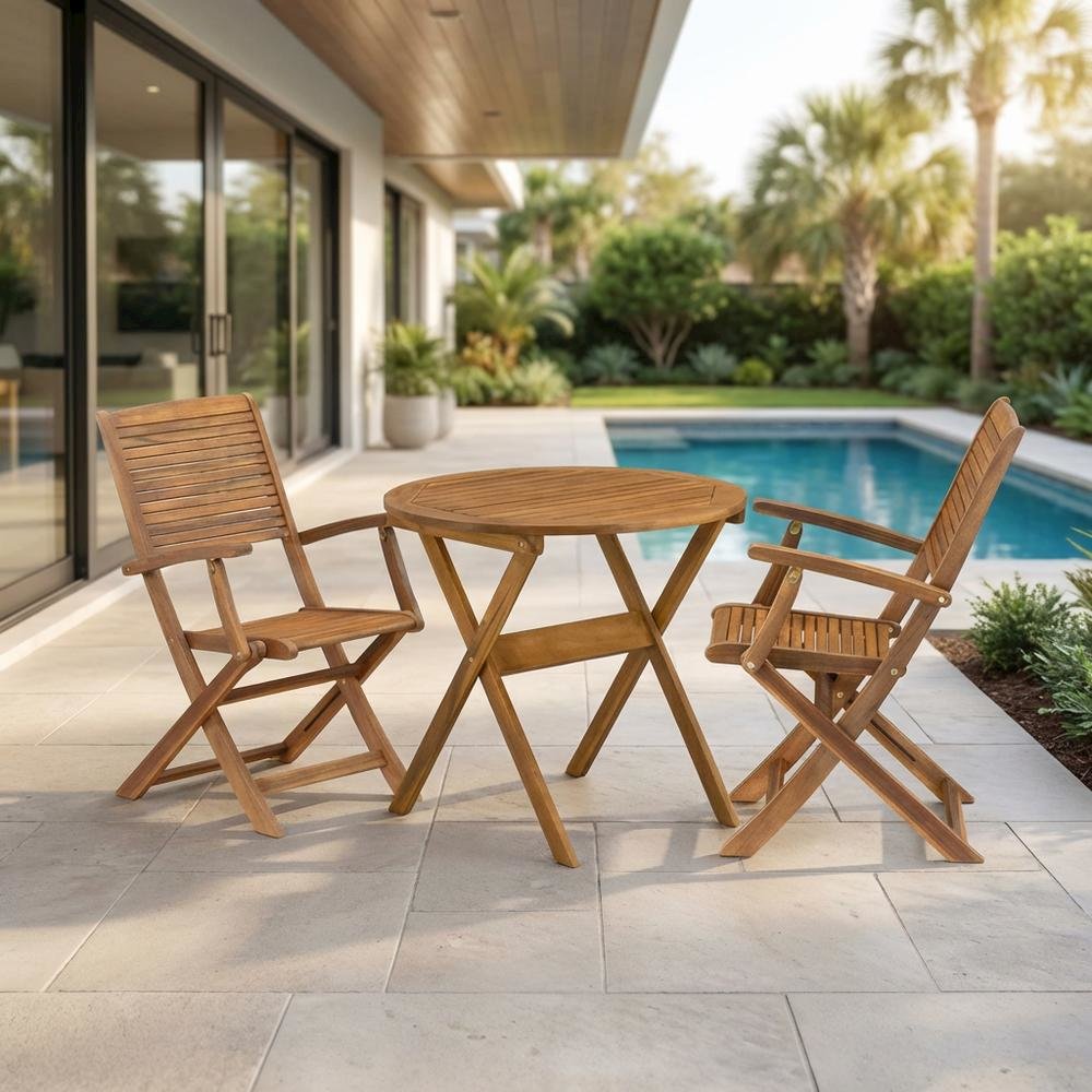 Brown 3-Piece Patio Bistro Set With Oil Finish For Outdoor Dining. Picture 3