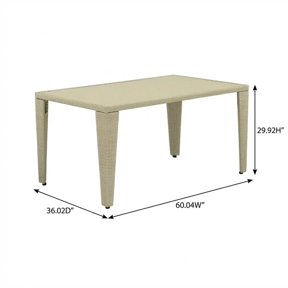 Rectangle PE Wicker Dining Table with Glass Top for Outdoor Patio. Picture 7