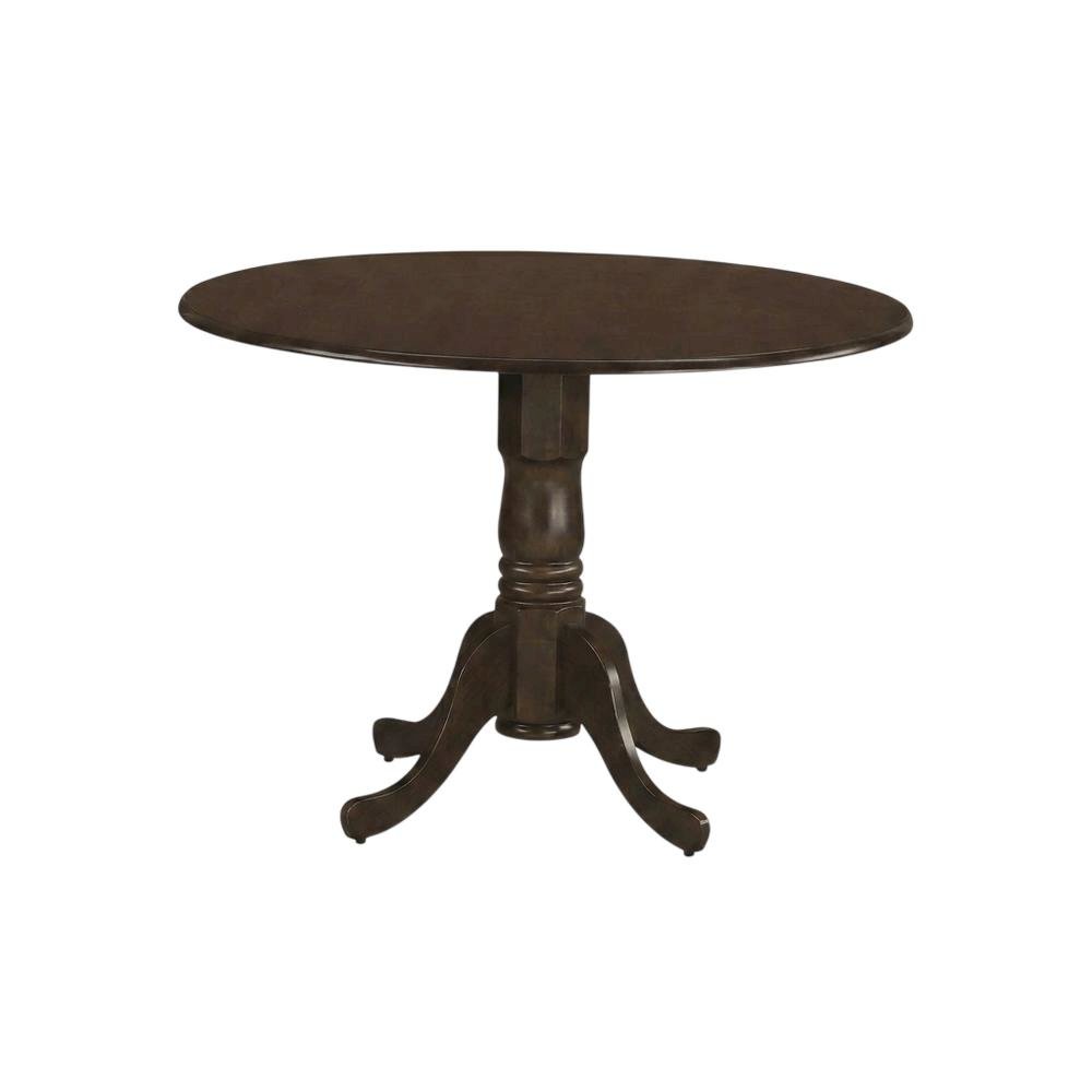 Saddle Brown Drop Leaf Round Table, Pedestal Base, Seats 4. Picture 1