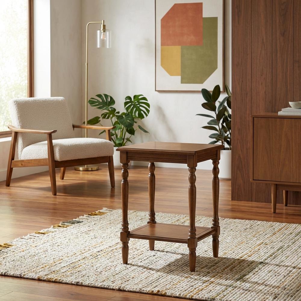 Antique Walnut End Table with Open Storage Shelf for Small Spaces Sturdy Design. Picture 2