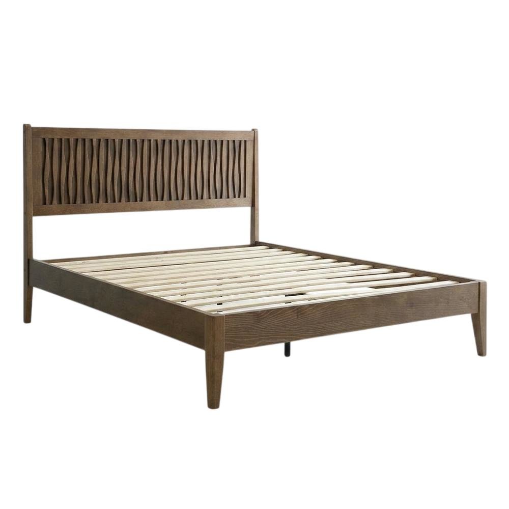 Solid Wood Platform Bed, Headboard & Footboard, No Box Spring, Barnwood, Queen. Picture 1