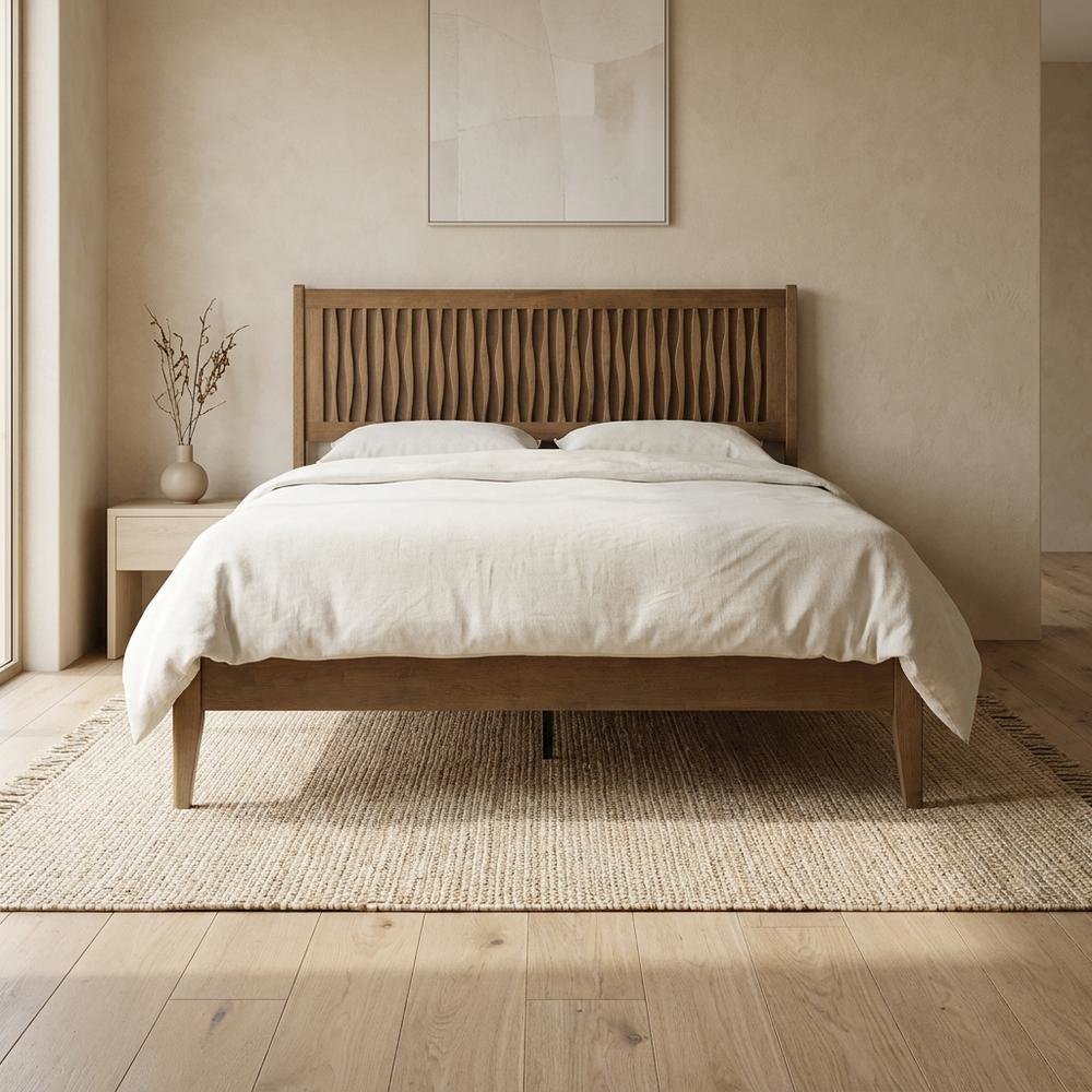 Solid Wood Platform Bed, Headboard & Footboard, No Box Spring, Barnwood, Queen. Picture 2