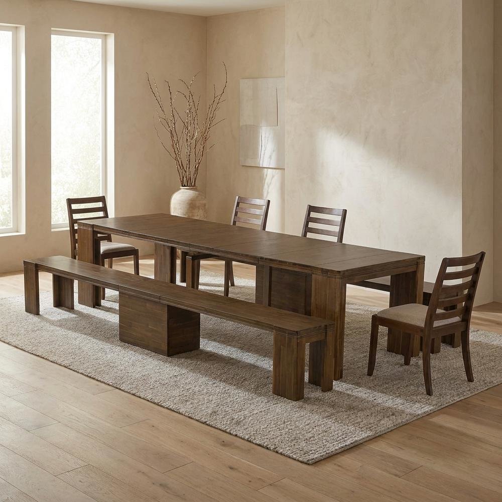 Solid Wood Extendable Dining Table & Chairs 5-Piece Set, Antique Walnut. Picture 2