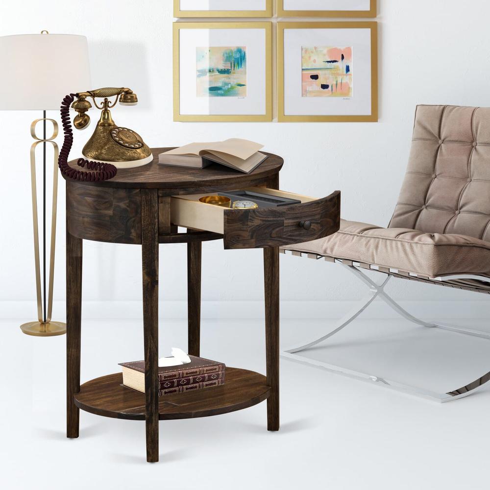 HI-07-ET Small End Table with 1 Wood Drawer, Stable and Sturdy Constructed - Distressed Jacobean Finish. Picture 7