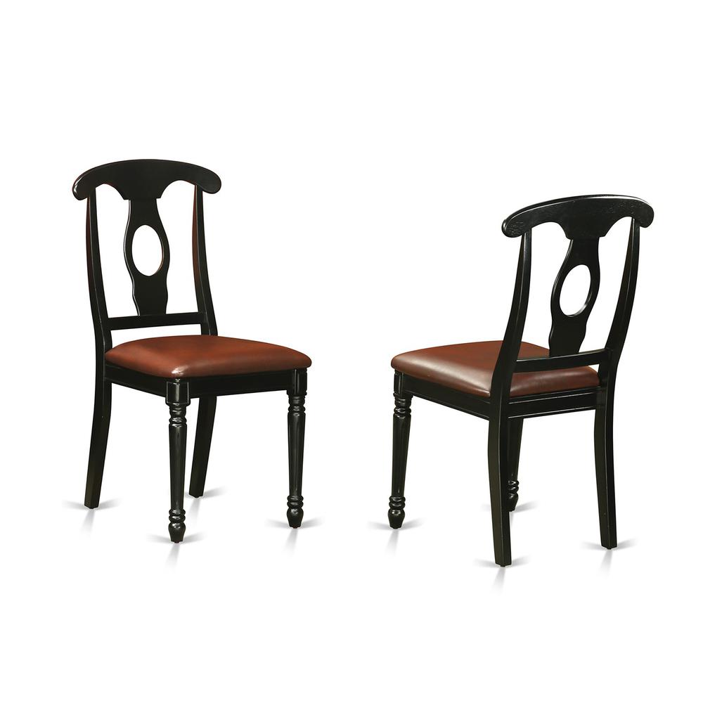 East West Furniture NOKE3-BLK-LC 3-Pc Dining Room Set 2 Dining Room Chair with Napoleon Back and a Faux Leather Seat and Wooden Dining Table with Butterfly Leaf Rectangular Top and 4 Legs- Black Finis. Picture 3