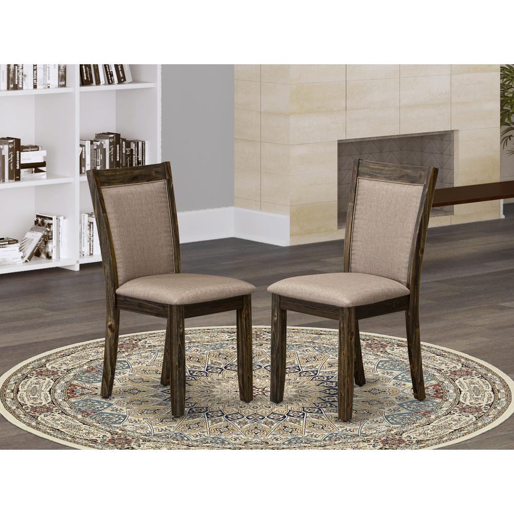 MZC7T16 Kitchen Chairs Set of 2 - Dark Khaki Linen Fabric Seat and High Chair Back - Distressed Jacobean Finish (SET OF 2). Picture 2