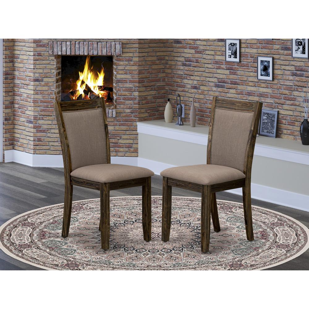MZC7T48 Modern Dining Chairs - Coffee Linen Fabric Seat and High Chair Back - Distressed Jacobean Finish (SET OF 2). Picture 2