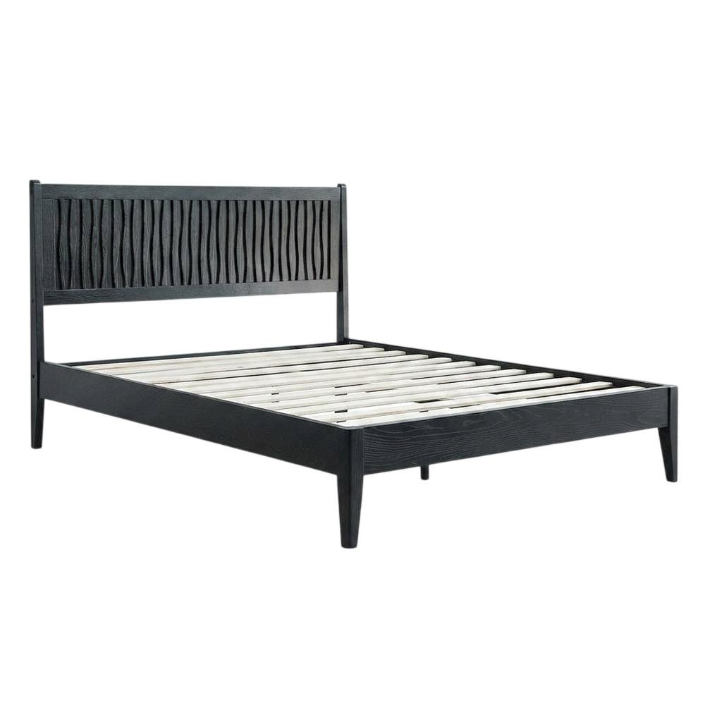 Solid Wood Platform Bed, Headboard & Footboard, No Box Spring, Ebony Oak, King. Picture 1