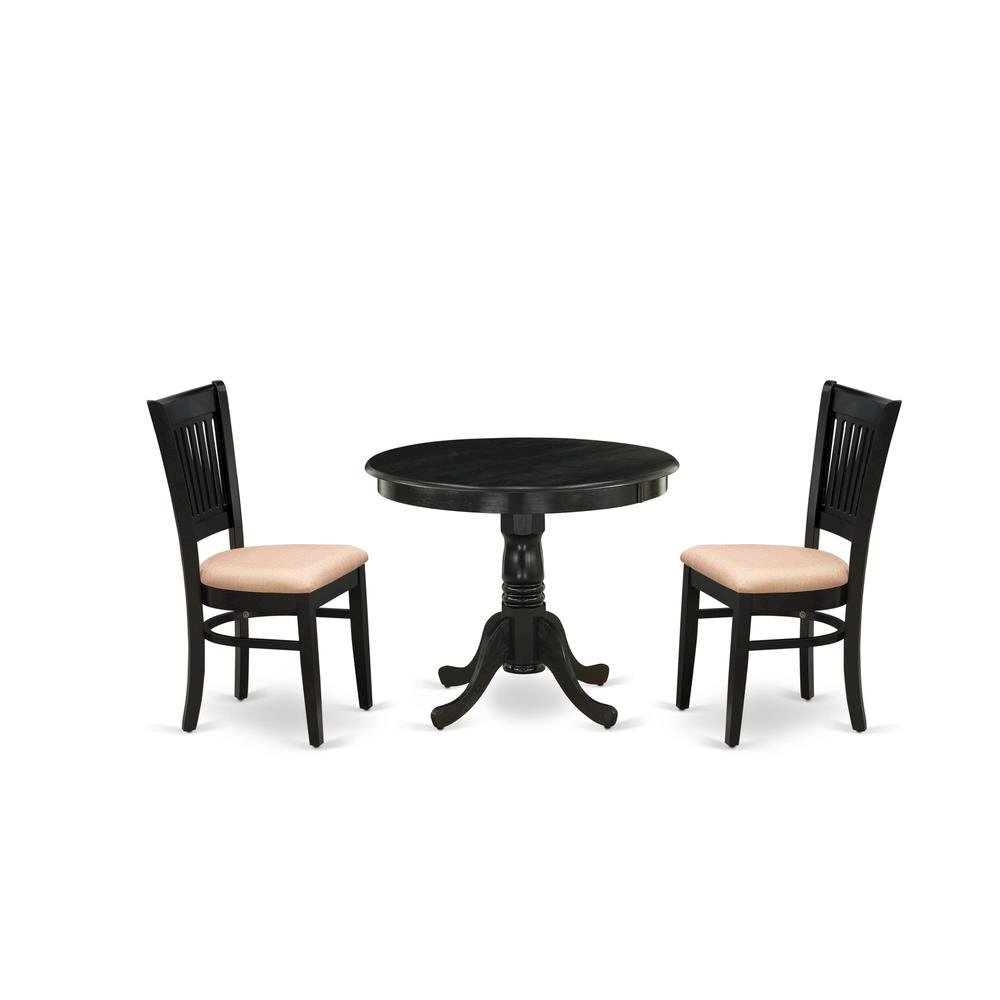 Solid Wood Round Dining Table & Chairs 3-Piece Set, Small Dinette, Black. Picture 1