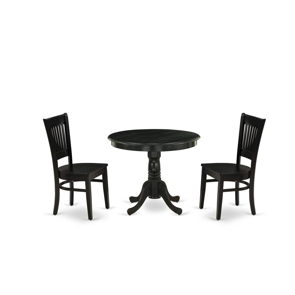 Solid Wood Round Kitchen Table & Chairs 3-Piece Dining Set, Black. Picture 1