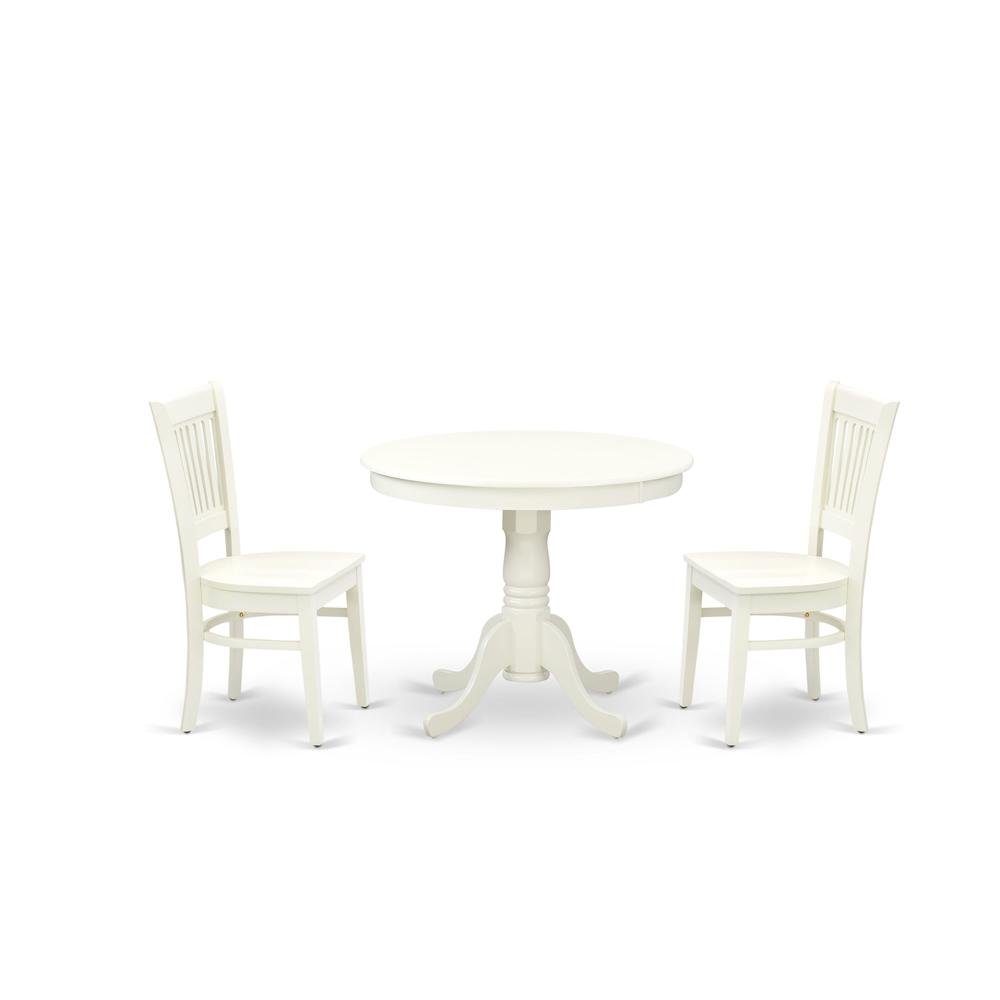 Solid Wood Round Kitchen Table & Chairs 3-Piece Dining Set, Linen White. Picture 1