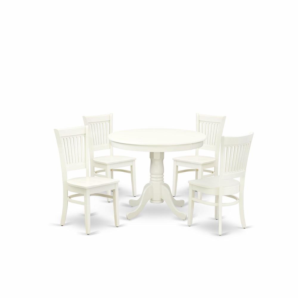 Solid Wood Round Kitchen Dining Table 5-Piece with Slatted Chairs. Picture 1