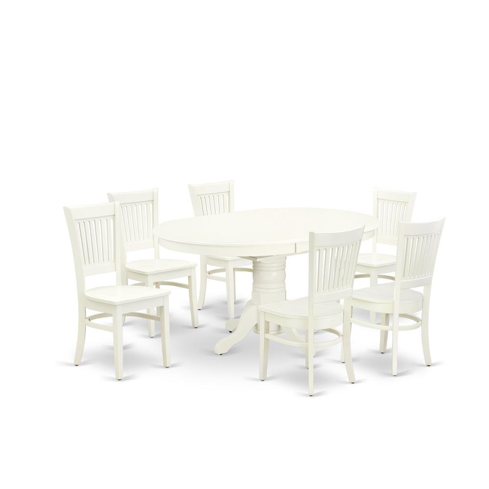 Butterfly Leaf Dining Table 7-Piece, Slatted-Back Wood Chairs, Linen White. Picture 1