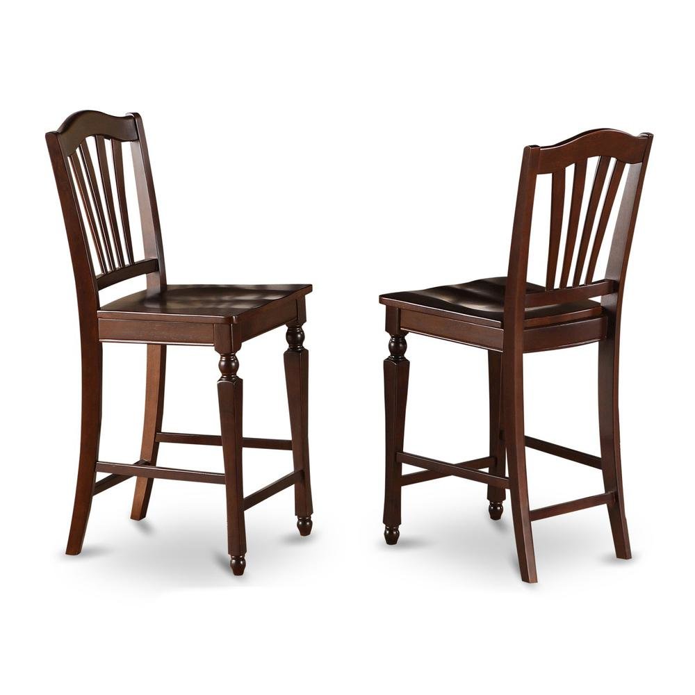 Counter Height Bar Stool, 24" Seat, Solid Mahogany Wood Seat, Set of 2. Picture 4