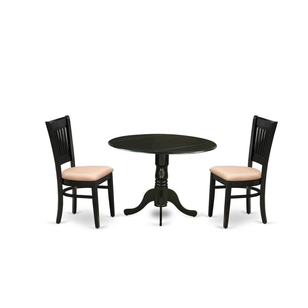 Wood Drop-Leaf Dining Table 3-Piece Set with Linen Slatted Chairs. Picture 1