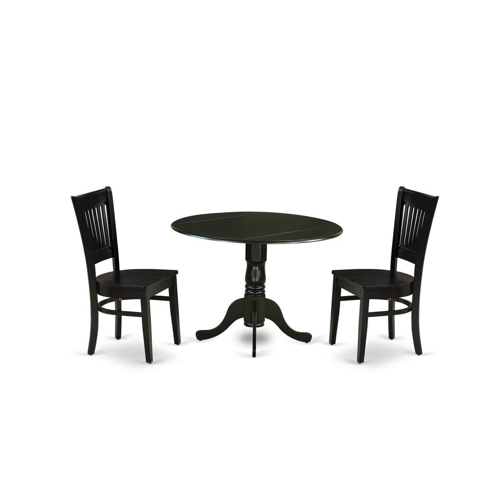 Wood Dining Set 3-Piece, Drop Leaves & Slatted-Back Chairs. Picture 1