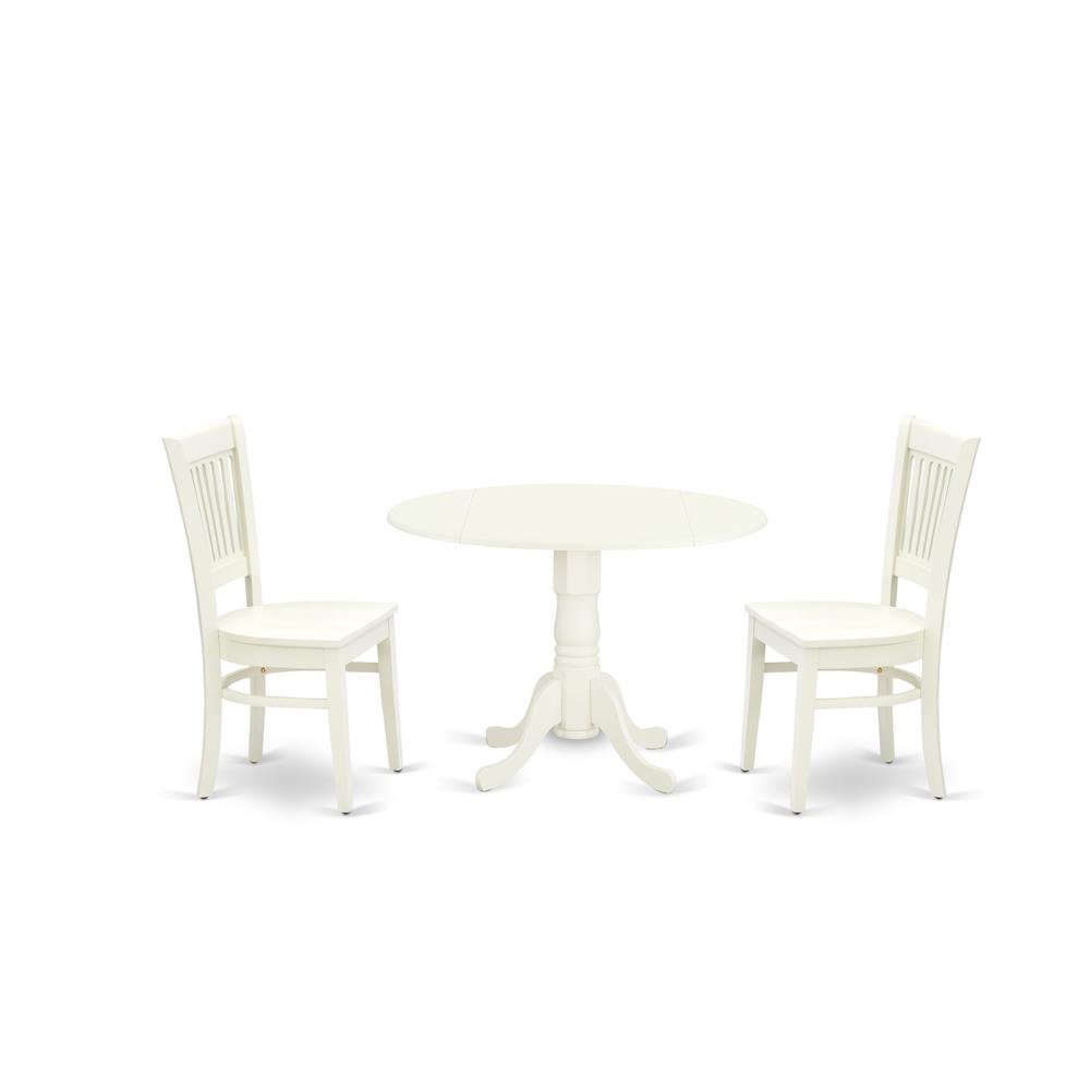 Wood Dining Set 3-Piece, Drop Leaves & Slatted-Back Chairs. Picture 1