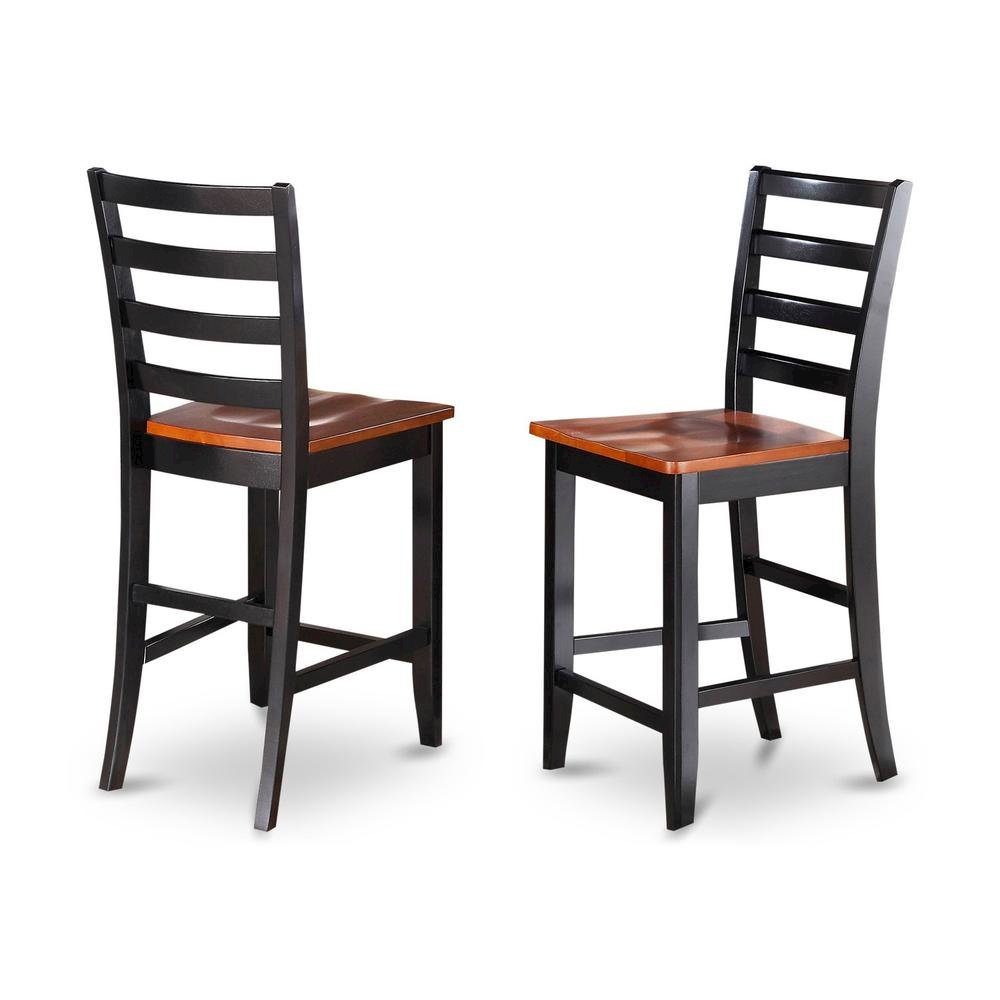 Solid Wood Counter Height Bar Stools, Ladder Back, Black & Cherry, Set of 2. Picture 1