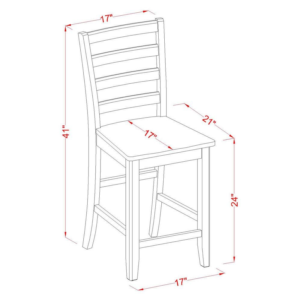 Wood Seat Counter Stools Set of 2, Ladder Back, Cappuccino Finish, Solid Wood. Picture 2