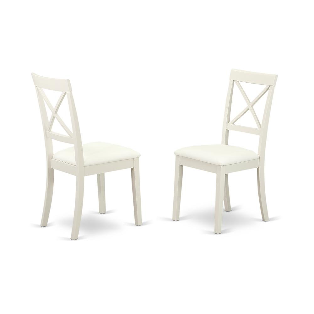 White Dining Set, Round Drop Leaf Table, X-Back Chairs, 2-Person, Faux Leather. Picture 2
