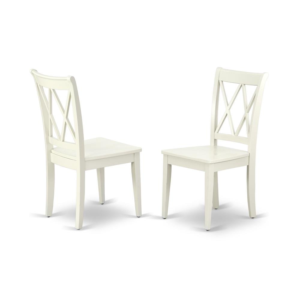 Linen White Dining Chair, Wooden Seat, Double X-Back, Set of 2, Solid Wood. Picture 2