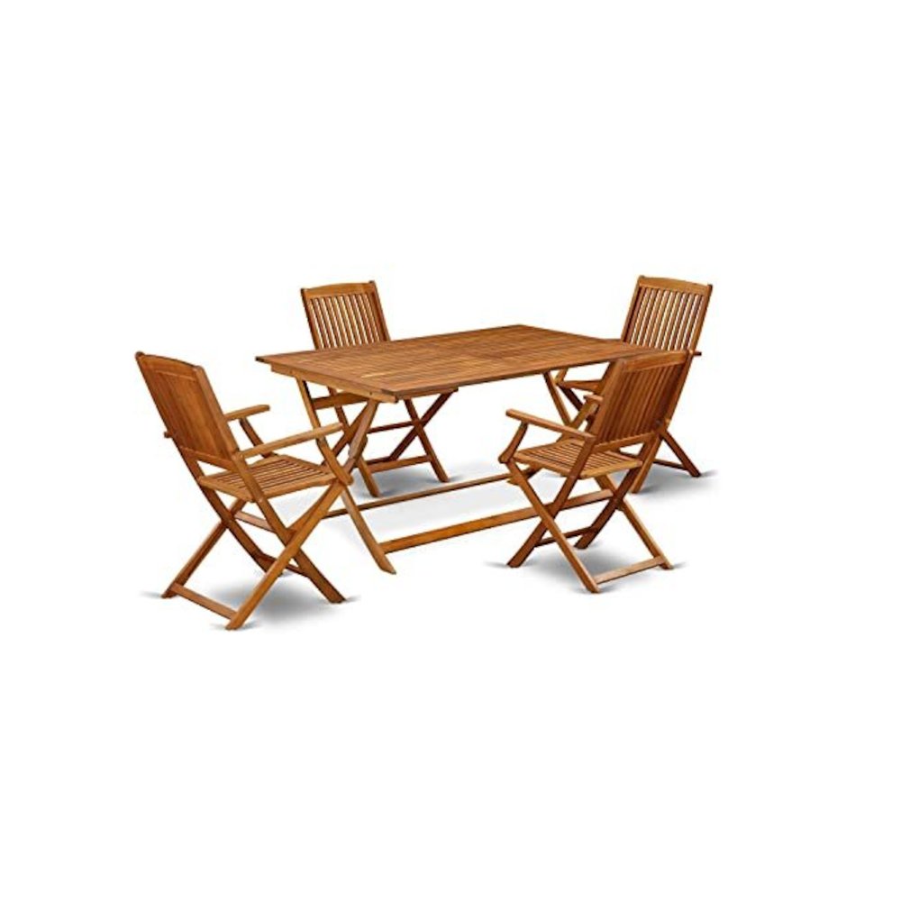 AECM5CANA - 5 Piece Modern Folding Table Set - An Exquisite Dining Table with 4 Outdoor Dining ArmChairs- Natural Oil Finish. Picture 6