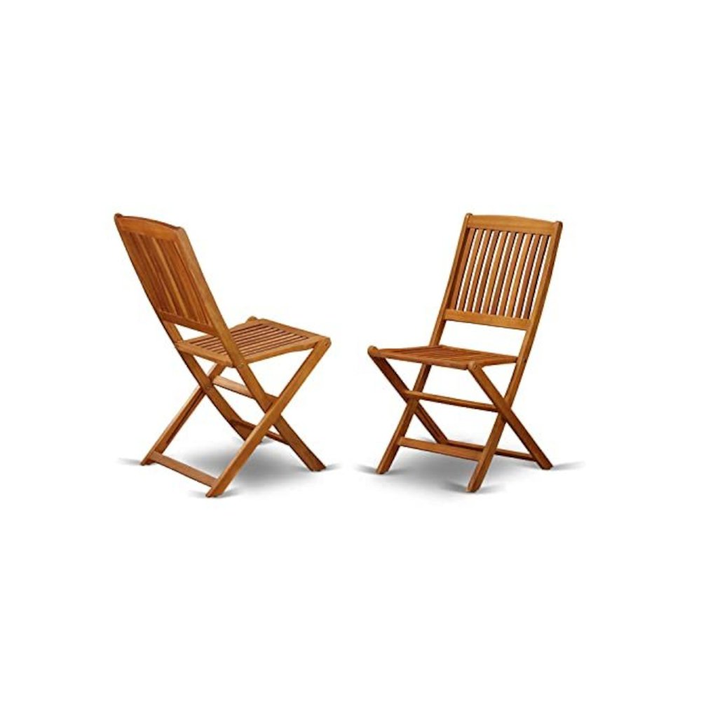 AECM7CANA - 7 Piece Superior Bistro Table Set - Attractive Outdoor Patio Table with 6 Folding Patio ArmChairs- Natural Oil Finish. Picture 3
