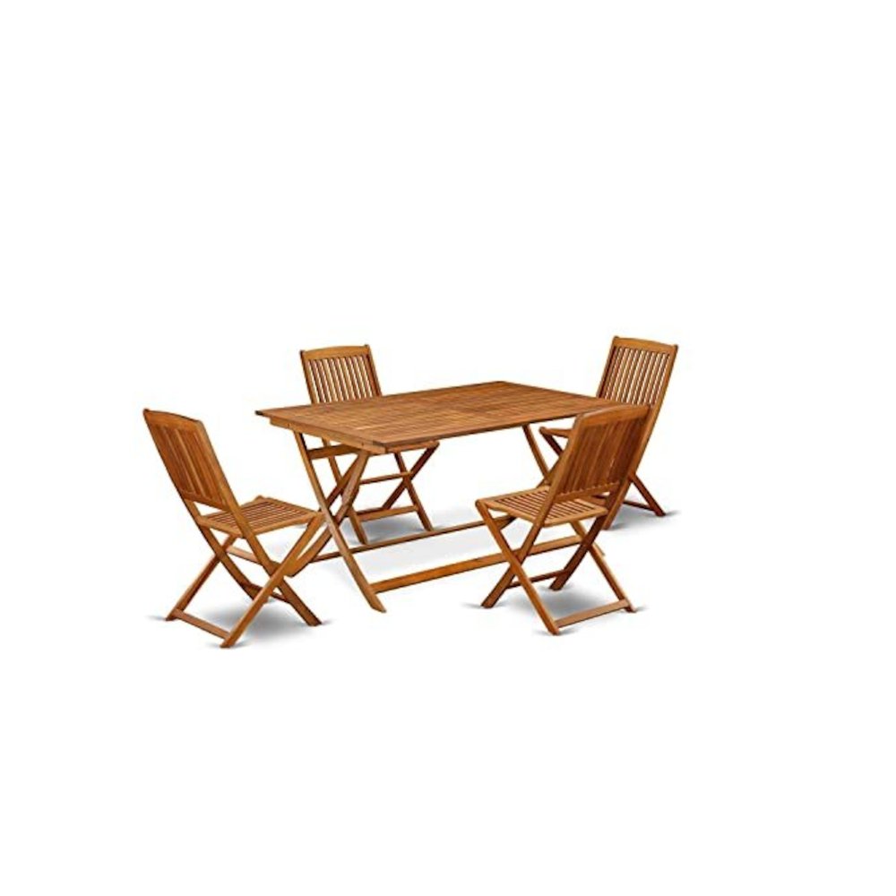 AECM7CANA - 7 Piece Superior Bistro Table Set - Attractive Outdoor Patio Table with 6 Folding Patio ArmChairs- Natural Oil Finish. Picture 1